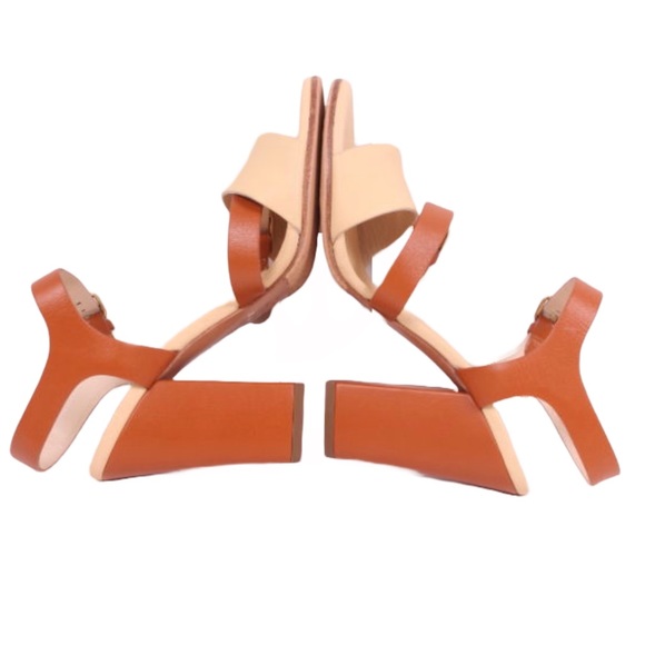 Chloé Leather Heel Sandals in Tan and Cream |size 5.5 - Picture 2 of 15